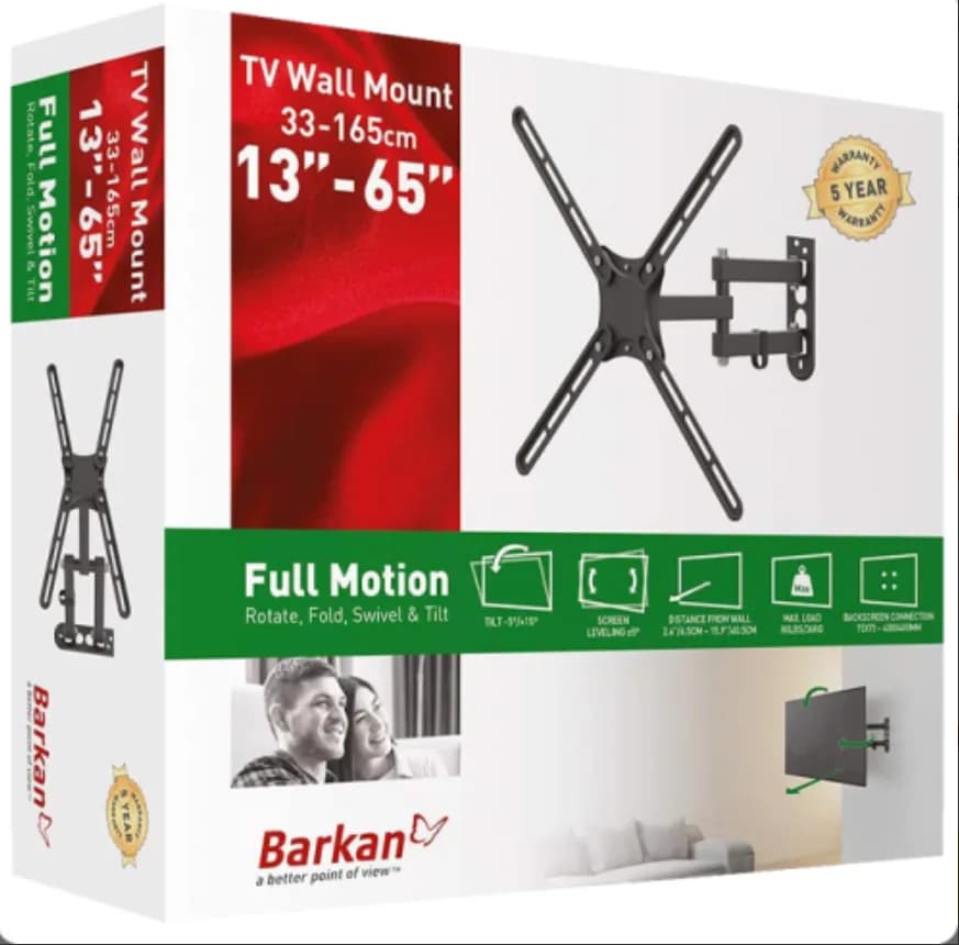 Suport perete LCD/Plasma plat/curbat Barkan, 13-65",3 miscari: Extension, Swivel,Tilt, VESA max. 400x400mm, max. 36Kg, negru — miniatură