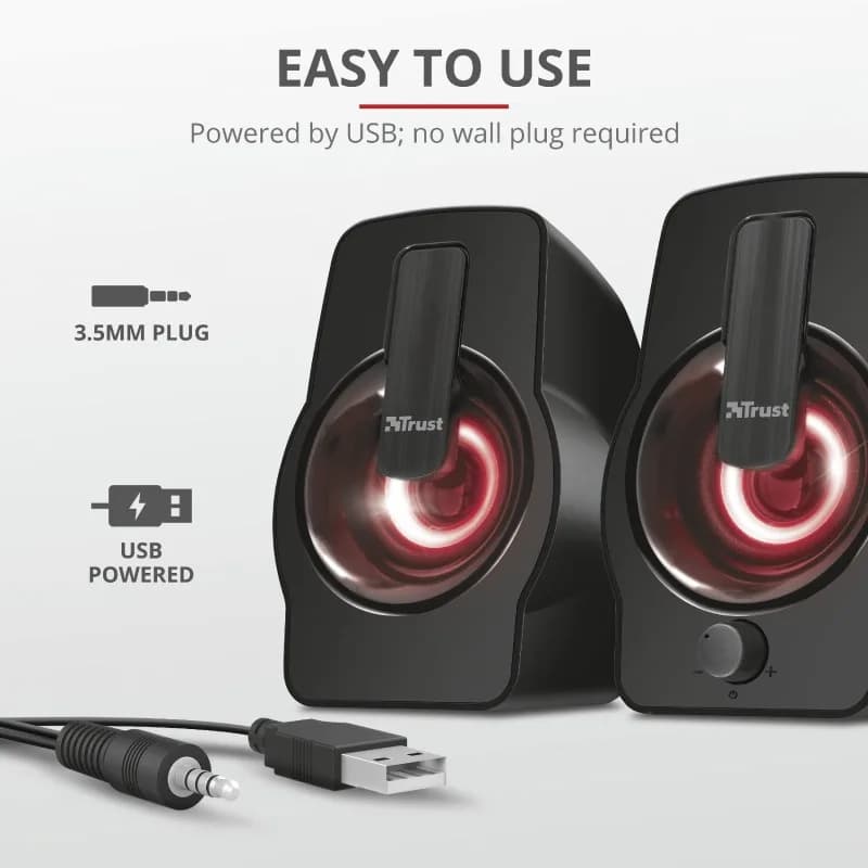 BOXE TRUST, 2.O, 2 x 6 W, cu fir, alimentare 220V, Jack 3.5mm, USB, "TR-22948" — miniatură
