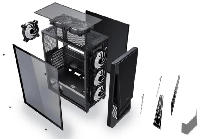 Carcasa gaming Serioux Rogue, tip middle tower, mesh si banda ARGB, Capac superior cu filtru magnetic de praf, panoul lateral: sticla securizata, sasiu: SPCC 0.6T, USB2.0x2+HD Audio, USB 3.0 x1, porturi rezervate pentru ventilator:, față: 1 ventilator RGB fix de 120mm(inclus), suportă cooler pe — miniatură