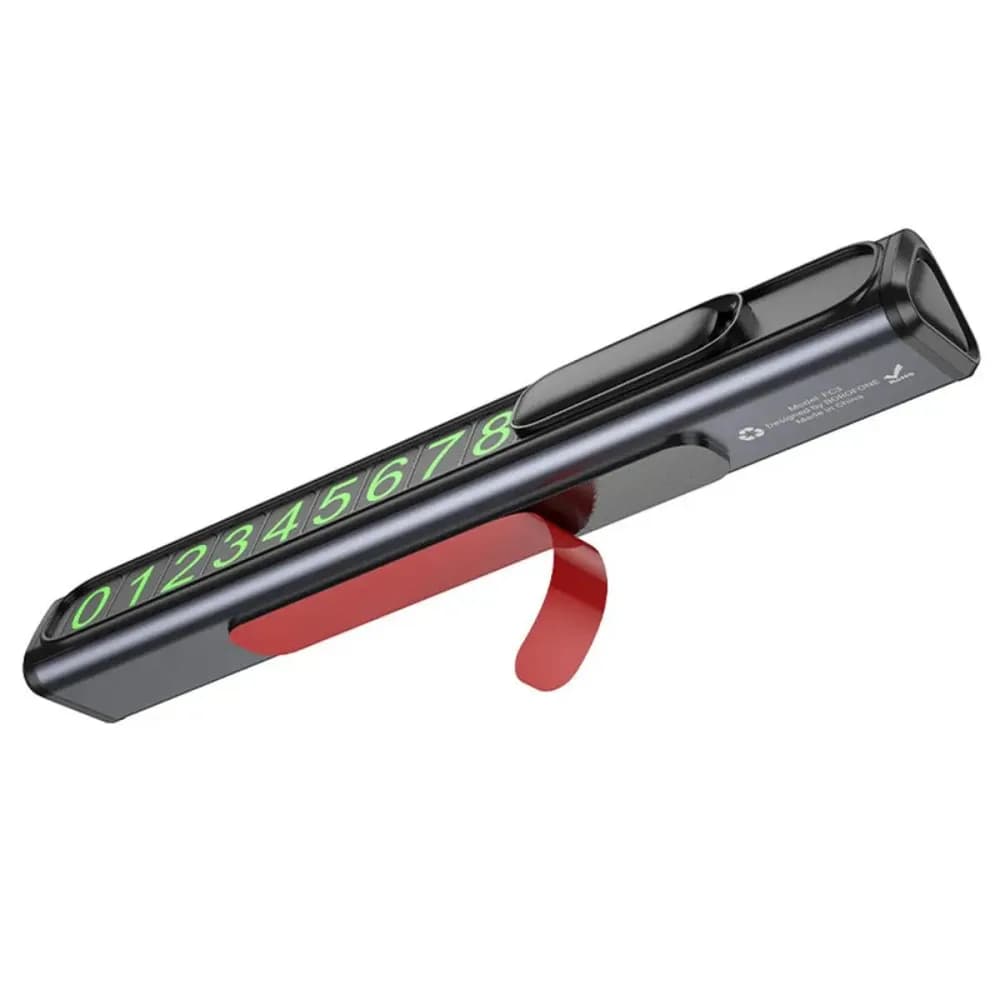 SUPORT numar de telefon parbriz Borofone "FC3", functie de inchidere si deschidere prin apasare, doua seturi de numere incluse, argintiu "6941991118760" — miniatură