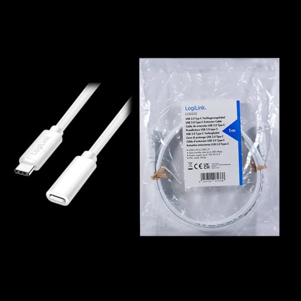 CABLU alimentare si date LOGILINK, pt. smartphone, USB 2.0, USB Type-C (T) la USB Type-C (M), 1m, PD 100W, 2 x ecranat, plastic, alb, "CU0220" — miniatură