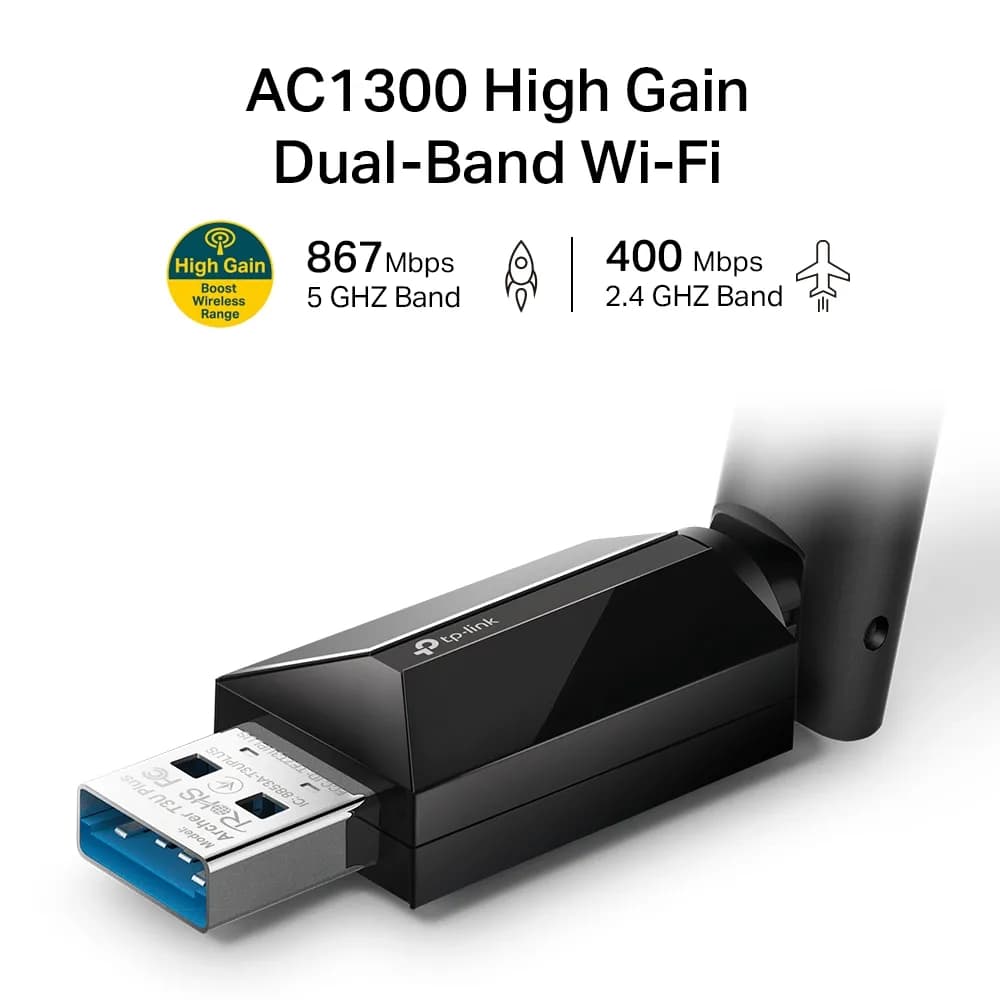 ADAPTOR RETEA TP-LINK AC1300, extern wireless 2.4 GHz | 5 GHz, USB 3.0, port, 1300 Mbps, antena externa x 1, "Archer T3U Plus" — miniatură