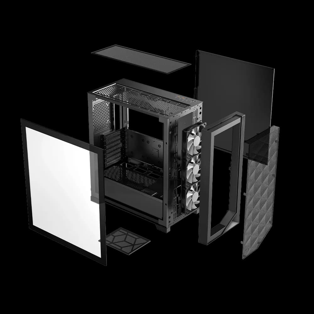 CARCASA PCCOOLER, Middle Tower, ATX, fara sursa, sticla securizata, 3 ventilatoare incluse, iluminare ARGB, negru, USB 3.2 gen 2 x 2, mic, audio, "C3D510 ARGB BK" — miniatură