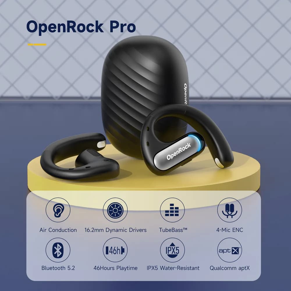 Casca OneOdio wireless, tip butoni - TWS, utilizare smartphone, conectare prin Bluetooth 5.2, difuzor 16.2 mm, negru, "OpenRock-Pro-Black" — miniatură