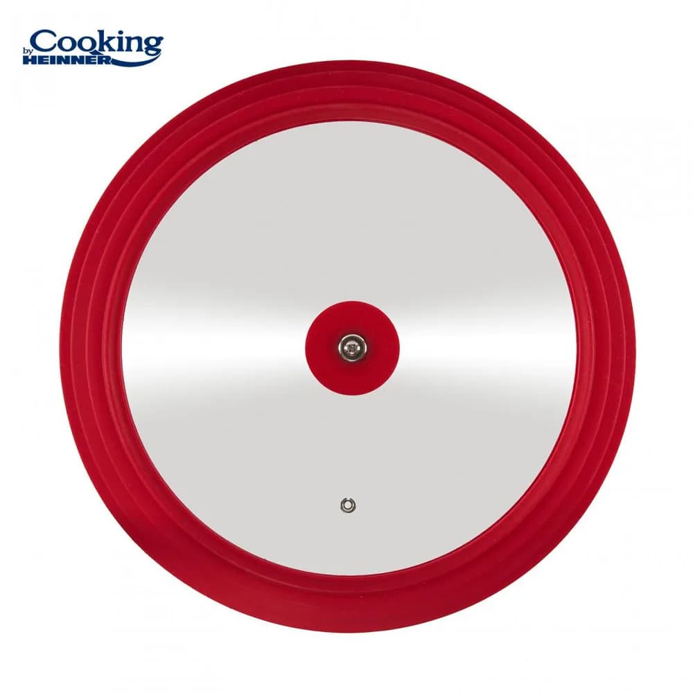 CAPAC STICLA CU MARGINE DIN SILICON AJUSTABILA PE 3 DIMENSIUNI 22/24/26 CM, ROSU, COOKING BY HEINNER — miniatură