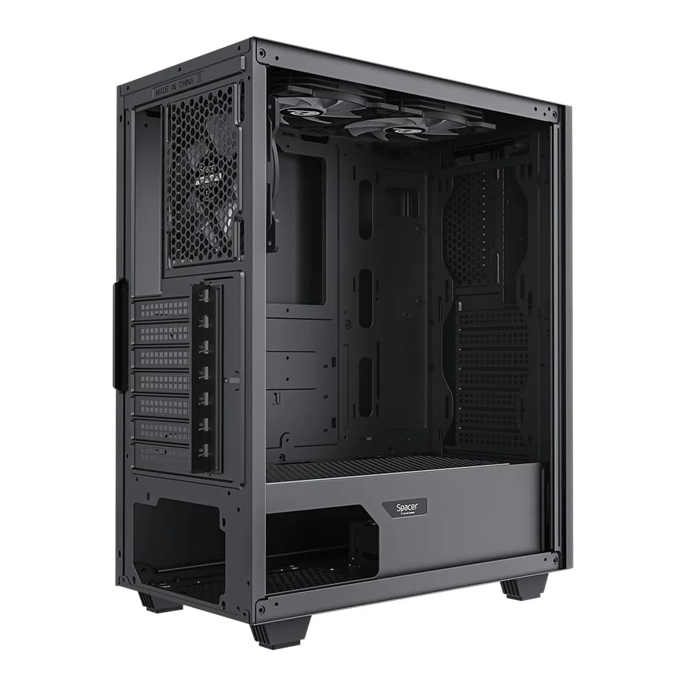 CARCASA SPACER - gaming, Middle Tower, ATX, "QUARTZ", fara sursa, sticla securizata, 3 x ARGB fan, banda LED ARGB, USB 2.0 x 1, USB 3.0 x 1, HD-Audio, mesh x 2, black "SPCS-GC-QUARTZ-3F" — miniatură