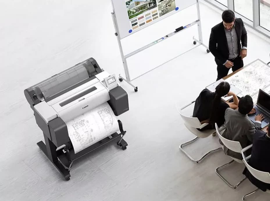 Plotter Canon imagePROGRAF TM-255 + HDD 500GB, 24"(610mm), format A1, 5 culori, rezolutie max 2400x1200dpi, memorie 2GB, limbaje de imprimare: HP-GL/2, HP RTL, PDF (Ver. 1.7), JPEG (Ver. JFIF 1.02), CALS G4 (submission via FTP only), display LCD 4.3", interfata: USB 2.0, Ethernet,WIFI consumabile — miniatură