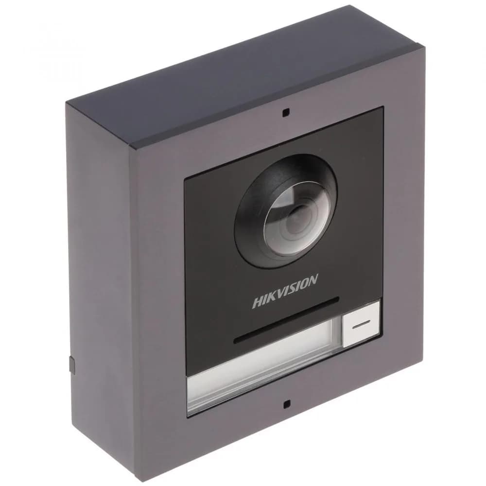 Post videointerfon de exterior pentru blocuri Hikvision DS-KD8003-IME1 (B)SURFACE Low illumination 2 MP HD IR camera, Ethernet 10/100 Mbps self-adaptive Ethernet, Door control 2, breakdown voltage: 36 V, Power supply 12 VDC/PoE, 4 W, Working temperature:-40° C to +55° C, Dimension 98 mm × 99.8 mm ×