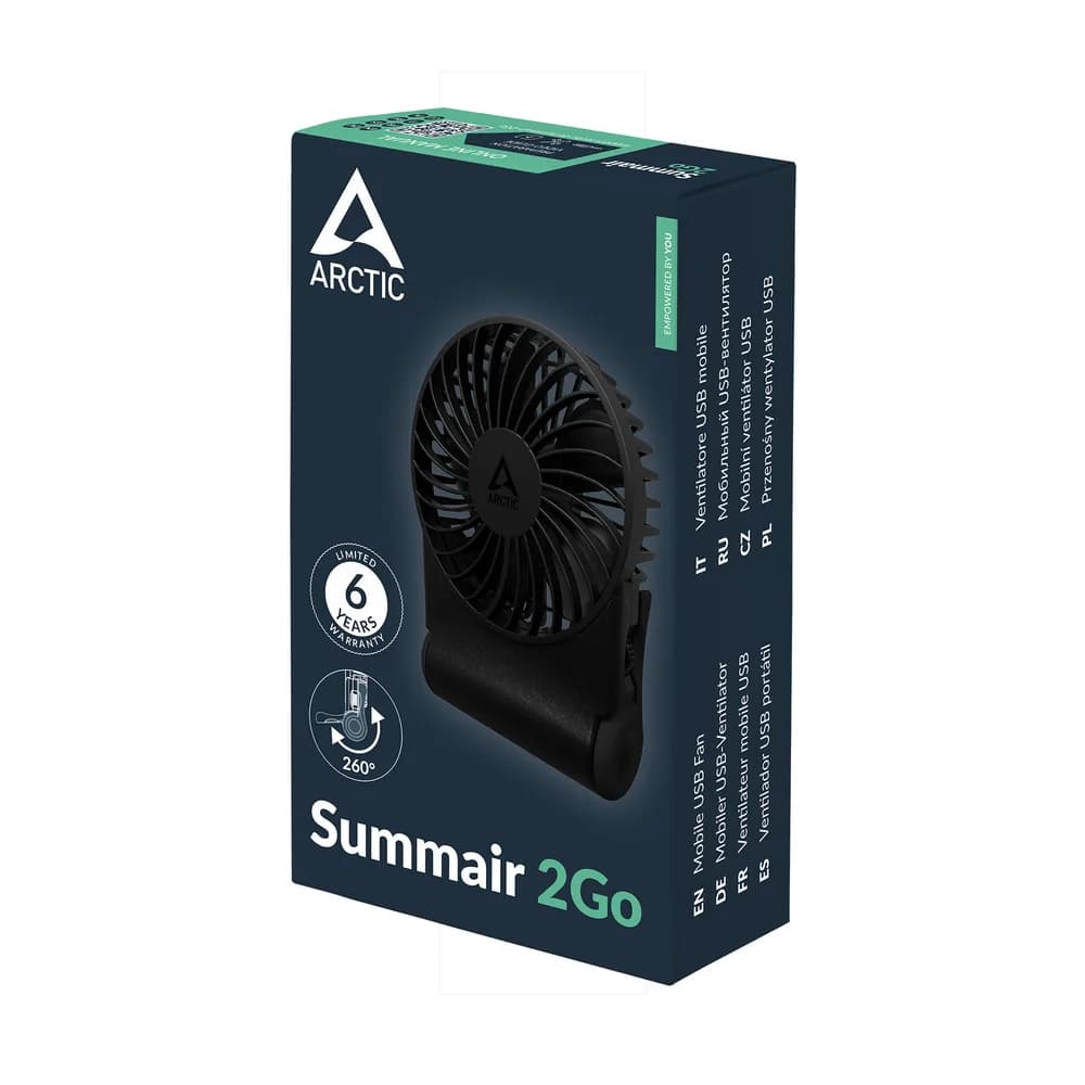 VENTILATOR birou ARCTIC "Summair 2Go" 91mm, 5W, 600-4000RPM, portabil, pliabil, alimentare USB, acumulator 5.000mAh, pana la 74 de ore, cablu USBA-C 1.2m inclus, negru, "AEBRZ00027A" — miniatură