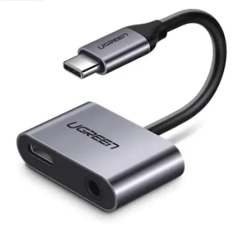 ADAPTOR Incarcare si audio Ugreen, "CM193", 1 x USB Type-C(T) la 1 x USB Type-C(M) si 1 x Jack 3.5mm(M), lungime cablu 10 cm, gri "50596" - 6957303855964
