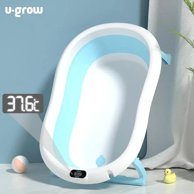 Cadita cu pernuta pentru bebelusi, termometru digital incorporat, pliabila, dop se scurgere, picioare anti-alunecare, blue, U-Grow — miniatură