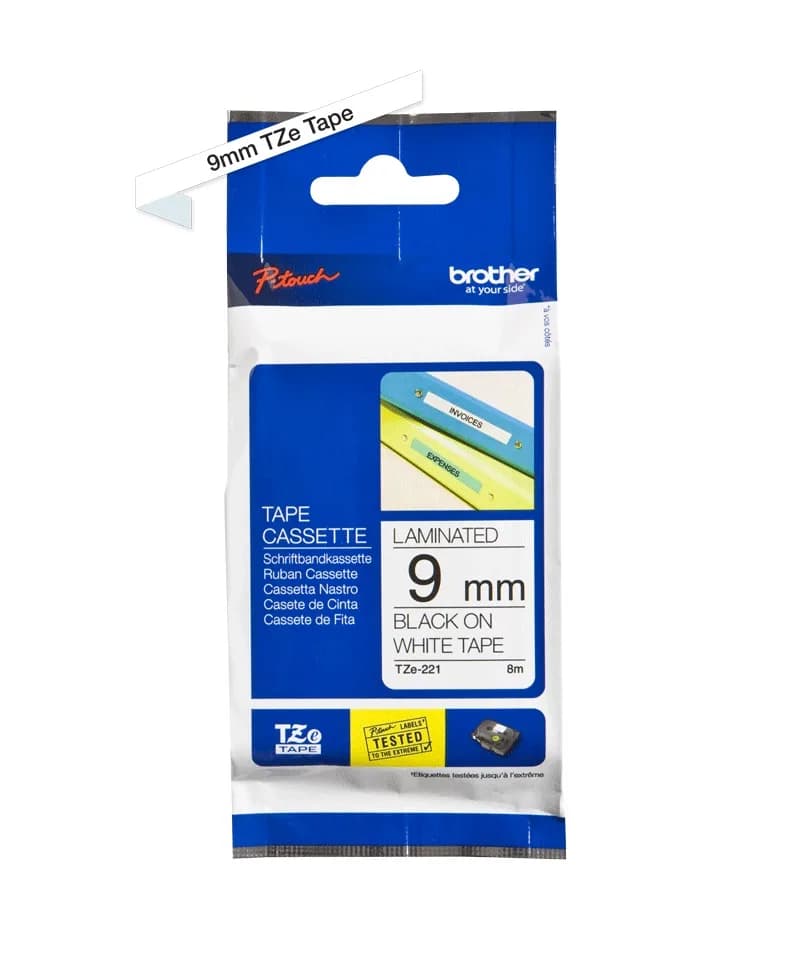 Banda Laminata Original Brother Black on White, TZE221, pentru H105WB|P-TOUCH PT-E110VP|D400|D450|E300VP|E550WVP|H110|H500|P700|P750W|PT-D210|PT-D210VP, 9mm x 8m, incl.TV 0 RON, "TZE221" — miniatură