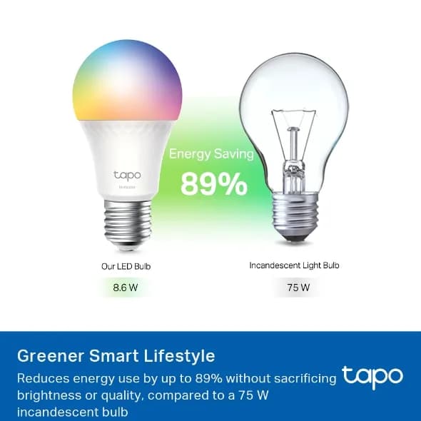 BEC LED wireless TP-LINK, 1055lm, 8.6W, E27, intensitate reglabila, control prin smartph.cu apl.Tapo, ajustare auto a luminii in fct. de mom zilei-diferite culori "Tapo L535E" — miniatură
