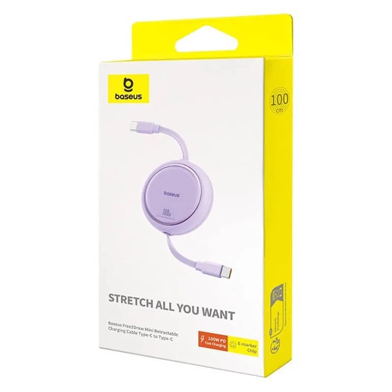 CABLU alimentare si date Baseus Free2Draw Mini, Fast Charging Data Cable pt. smartphone, retractabil, USB Type-C la USB Type-C 100W, 1m, violet "P10364500511-00" - 6932172647544 — miniatură