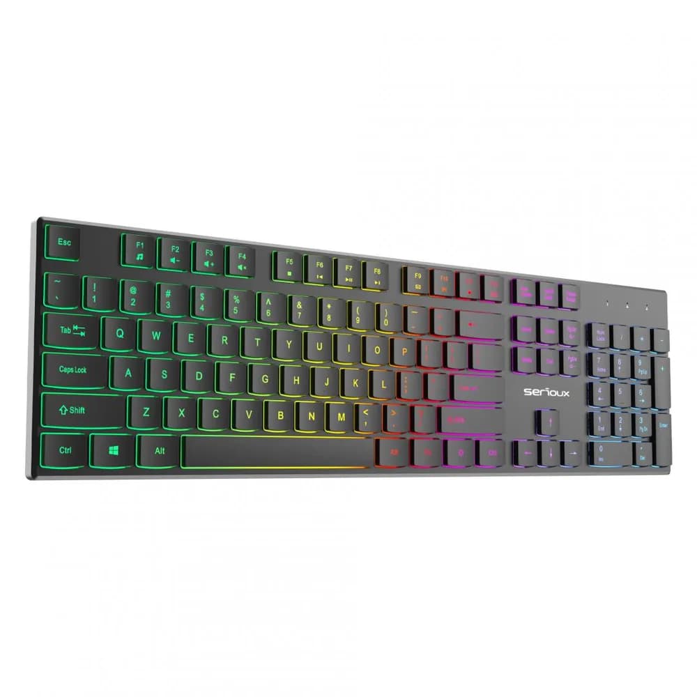 Tastatură office cu iluminare * Mod: USB cu fir * Număr tastă: 104 * Material: ABS * Culoare: Negru * Layout: SUA * Tip interfață: USB * Dimensiune: 438*126*26 mm * Compatibil cu Windows 2000/XP/Vista/Windows7/8/10/Mac — miniatură