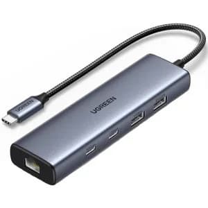 DOCKING Station Ugreen, "CM512" conectare PC USB Type-C, USB 3.2 x 1|USB 2.0 x 1||Gigabit RJ-45 x 1|USB-C x 2 PD 100W, aluminiu, gri "45320" - 6941876243204