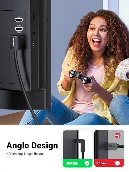 CABLU video Ugreen, "HD103" HDMI (T) la HDMI (T) 4K la 30Hz, unghi 90 grade la un cap, lungime 2m, conectori auriti, negru "10173" - 6957303811731 — miniatură