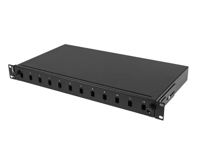 Patch panel fibră rack 19" 1U 12x SC simplex / 12x LC duplex, negru + accesorii