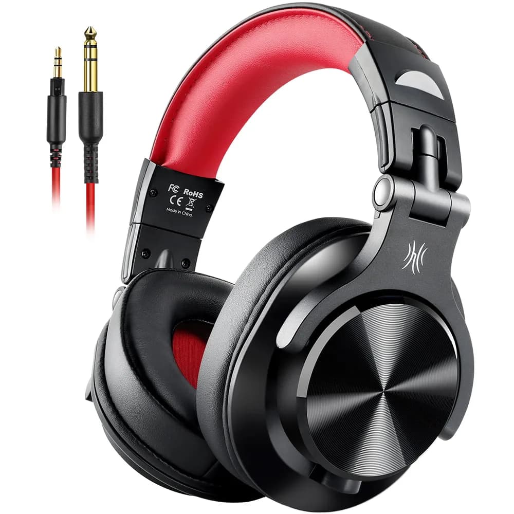 Casca OneOdio cu fir detasabil, tip over ear, utilizare profesionala, DJ, conectare prin Jack 3.5 mm | Jack 6.35 mm, difuzor 40 mm, impedanta 32 Ohm, negru | rosu, "A71-Red"