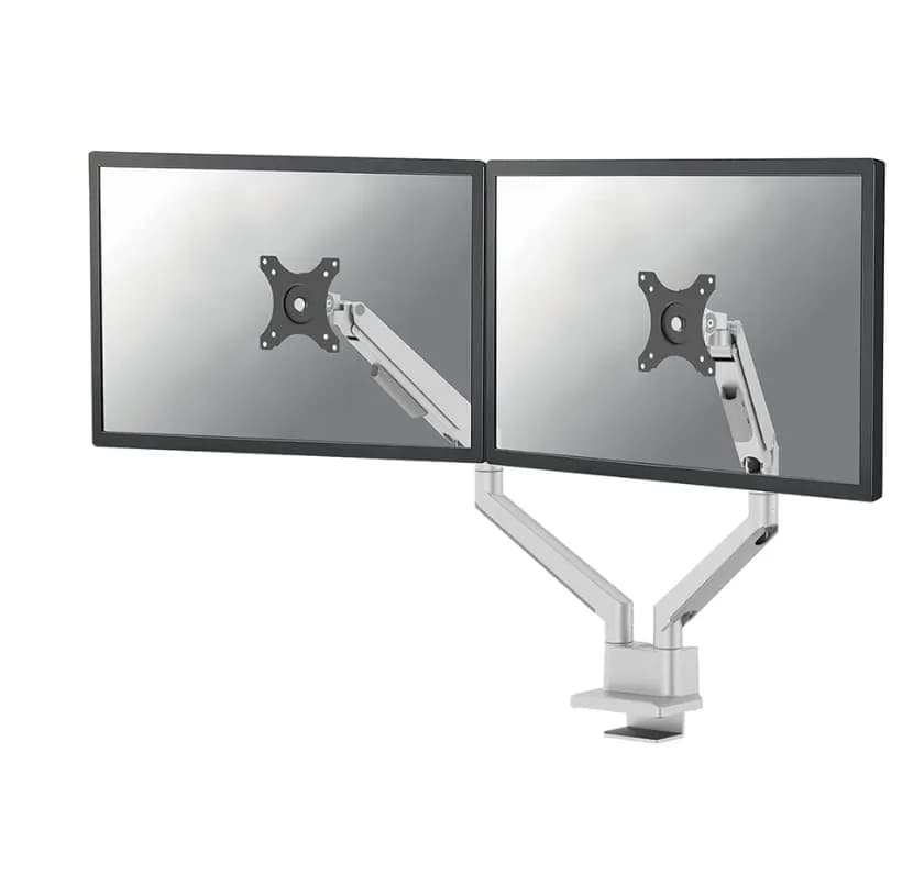 Brat dublu monitor Neomounts DS70-250SL2; pentru display-uri cu diagonale 17"-32", sistem de prindere VESA 75x75~100x100, greutate maxima suportata 9 - per ecrankg, full motion, tilt +45°, swivel 90°, rotate 180°; gas spring; culoare argintiu. — miniatură