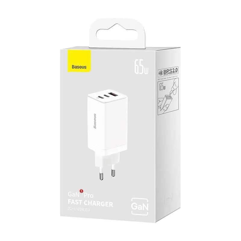 Incarcator retea Baseus GaN5 Pro, 65 W, 3 porturi, Alb — miniatură