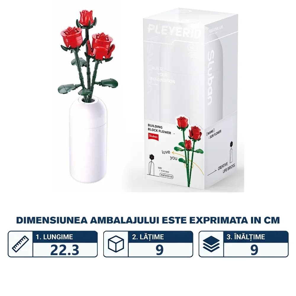Set de Constructie Flowers, 258 piese, Trandafir Rosu - Sluban — miniatură