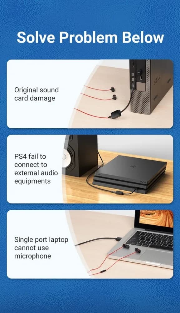 PLACA de SUNET Vention, extern, 2.1, interfata USB 2.0 (T) la 3.5mm Jack (M), cablu 0.15cm, negru, "CDZB0" — miniatură