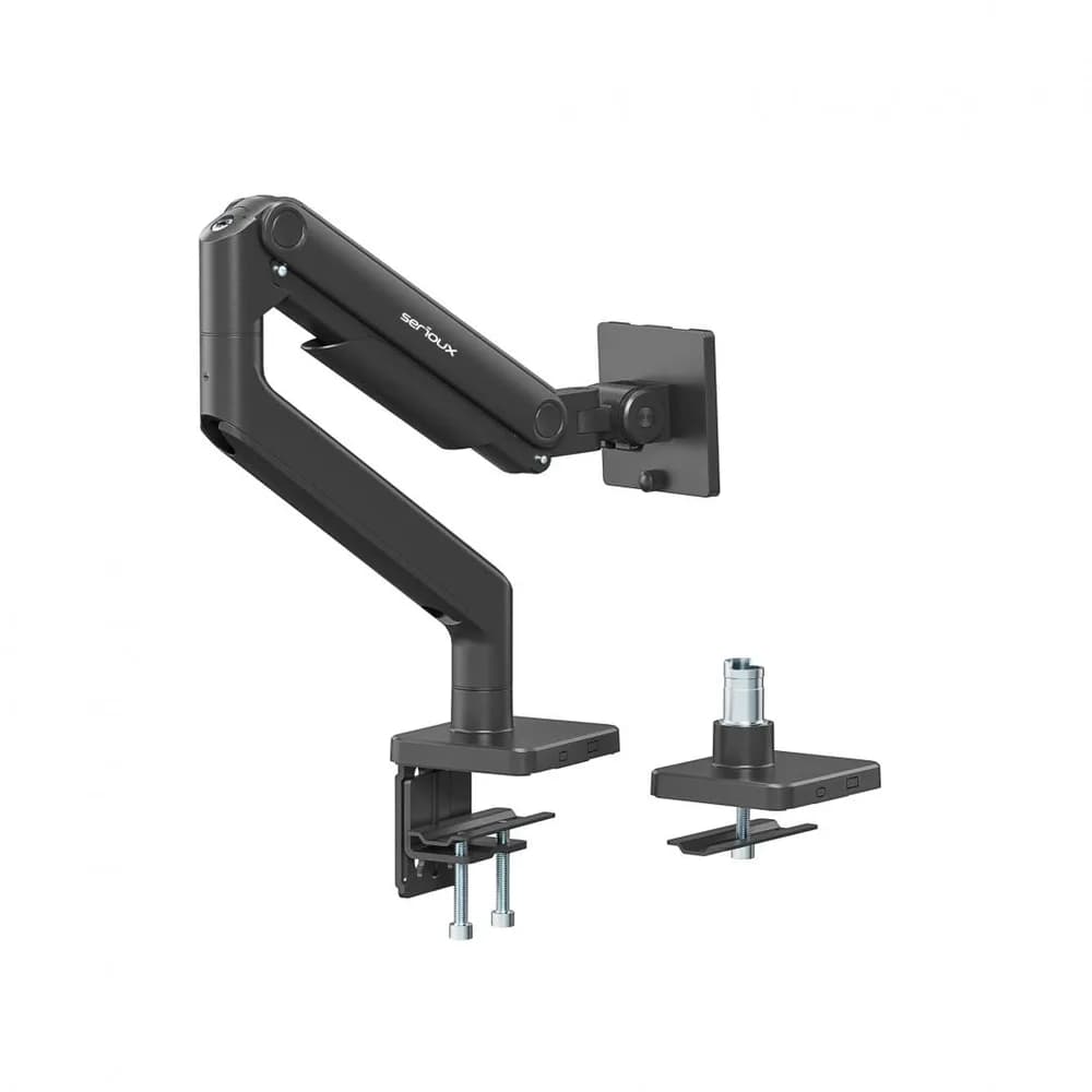 Brat monitor Serioux, tehnologie arc, compatiibilate ecran 17"-49", greutate maxima suportata (per ecran) 2~20kg,VESA:75x75,100x100, interval inclinare +50°~-20°, interval pivotare +90°~-90° — miniatură
