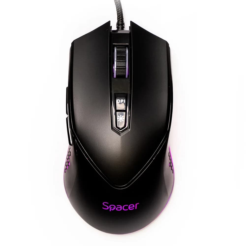 MOUSE Spacer - gaming, gaming, cu fir, USB, optic, 12.000 dpi, butoane/scroll 7/1, iluminare RGB, negru, "SPGM-ALIEN-NOVA" — miniatură