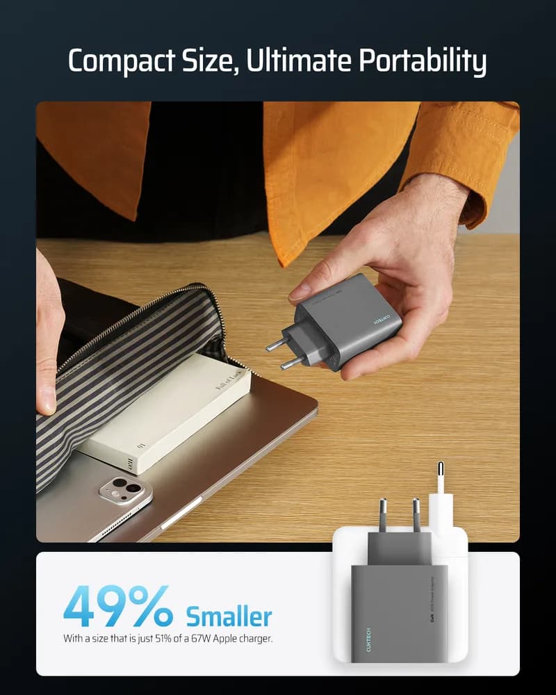 INCARCATOR retea Cuktech 2C1A Quick Charge 65W, 2 x USB Type-C Output, 1 x USB Output, include cablu USB Type-C la USB Type-C 1m, negru "CUKAD653EUGR" — miniatură