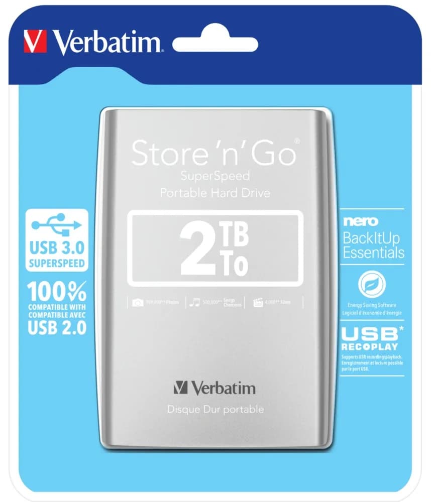 HDD. Externe Verbatim SNGO USB 3.0 HDD 2TB SIL, "53189" — miniatură