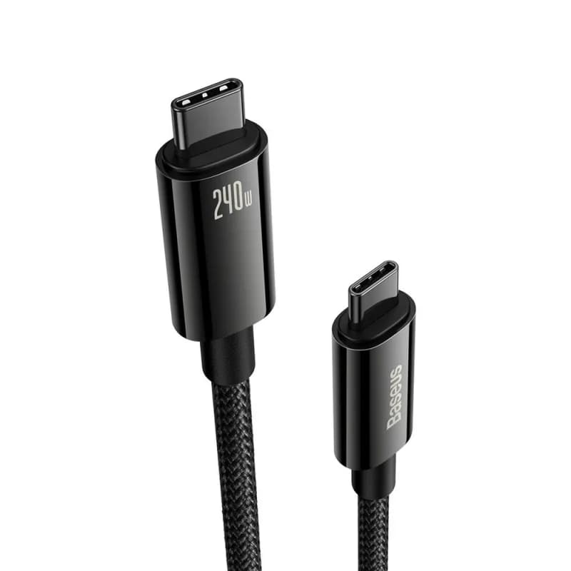 CABLU alimentare si date Baseus Tungsten Gold, Fast Charging Data Cable pt. smartphone, USB Type-C la USB Type-C 240W, braided, 2m, negru "CAWJ040101" - 6932172628833 — miniatură