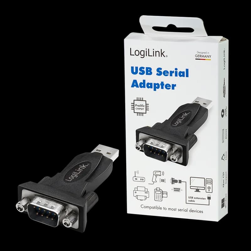 ADAPTOR USB LOGILINK, USB 2.0 (T) la Serial DB9M (9-pin)(RS232)(T), negru, "AU0002F" (include TV 0.06 lei) — miniatură