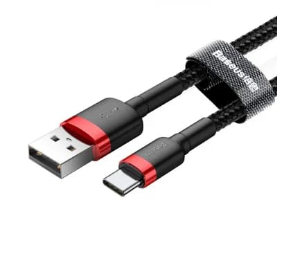 CABLU alimentare si date Baseus Cafule, Fast Charging Data Cable pt. smartphone, USB la USB Type-C, 100W, braided, 2m, rosu + negru "CATKLF-C91" - 6953156278240 — miniatură