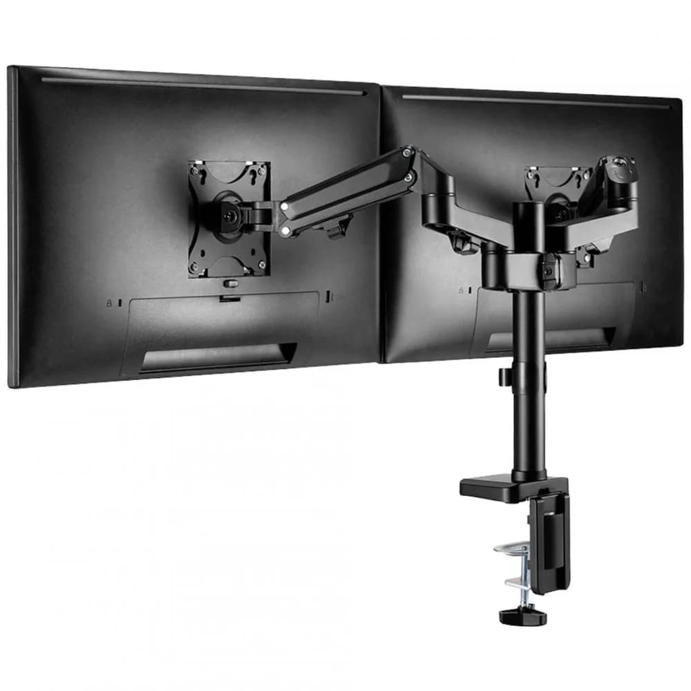Brat de birou pentru monitor Neomounts, poate sustine 2 monitoare cu diagonala display 17-27", suporta pana la 14kg per monitor, full motion, +45°, -45° inclinatie, +90°, -90° swivel, +180°, -180° rotatie, VESA min 75x75, VESA max 100x100, reglabil pe inaltime: 7,3-48,1 cm, negru. — miniatură