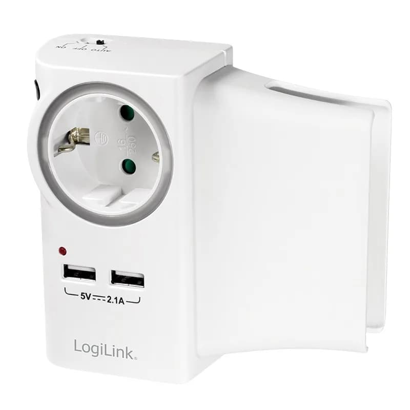 PRIZA LOGILINK, Schuko x 1, conectare prin Schuko (T), USB x 2, 16 A, protectie supratensiune, protectie copii, alb, "PA0165" (include TV 0.8lei)