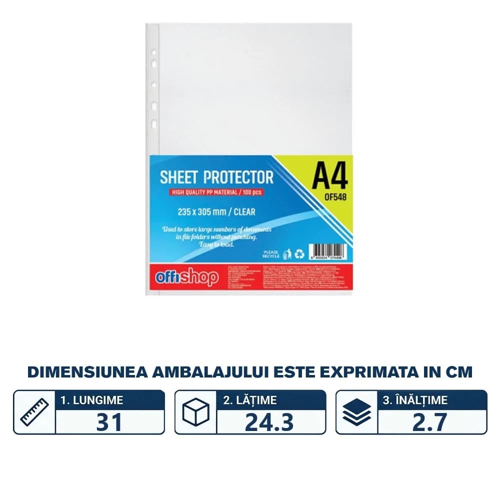 Folie protectie A4, Cristal Clear, 100 buc/set - OFFISHOP — miniatură
