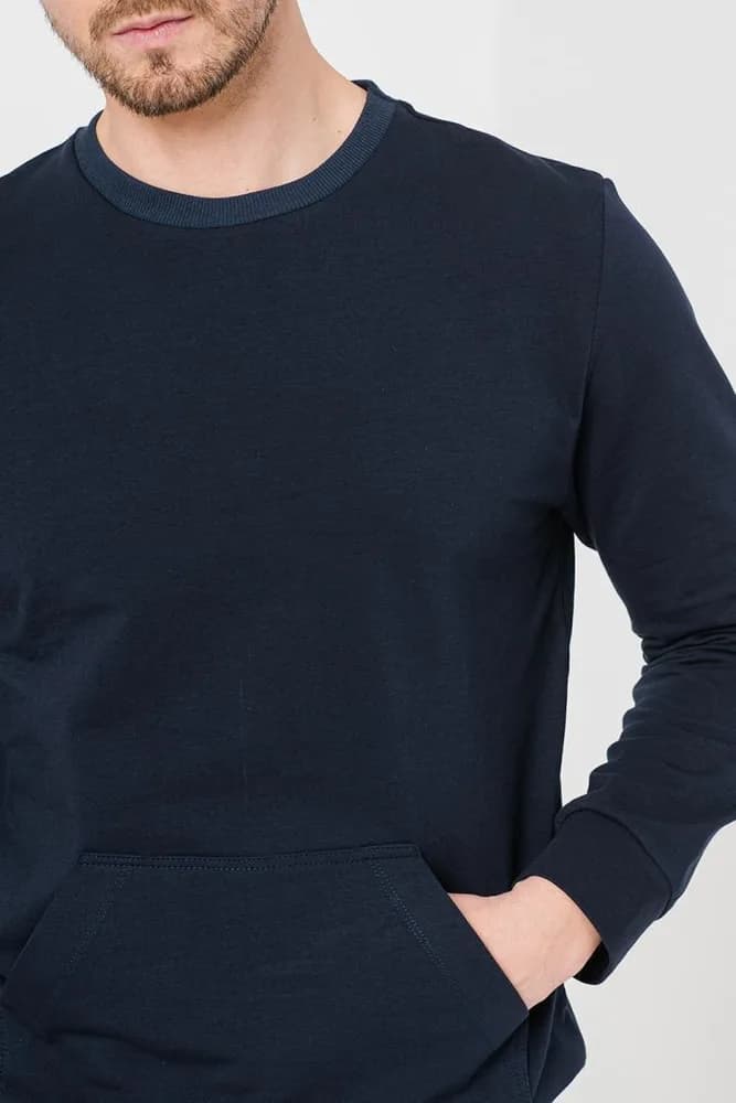 BLUZA COTON CASUAL BARBATI NAVY-M — miniatură