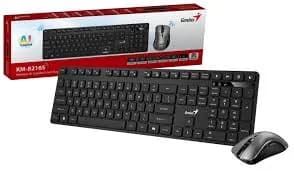 KIT wireless GENIUS, tastatura wireless 104 taste (slim) + mouse wireless 1200dpi, 3 butoane, 11 taste functii multimedia, silent, AI key, black, "KM-8216S", SmartGenius app "31340018400" — miniatură