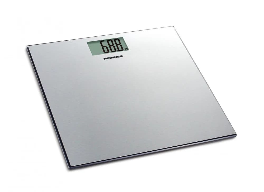 Cantar de baie Heinner SoftSilver 180 HBS-180SS, platforma din inox, capacitate maxima: 180kg, display LCD, gradare: 100g, pornire / oprire automata, indicator baterie descarcata, indicator depasire greutate, baterie inclusa: 2xAAA