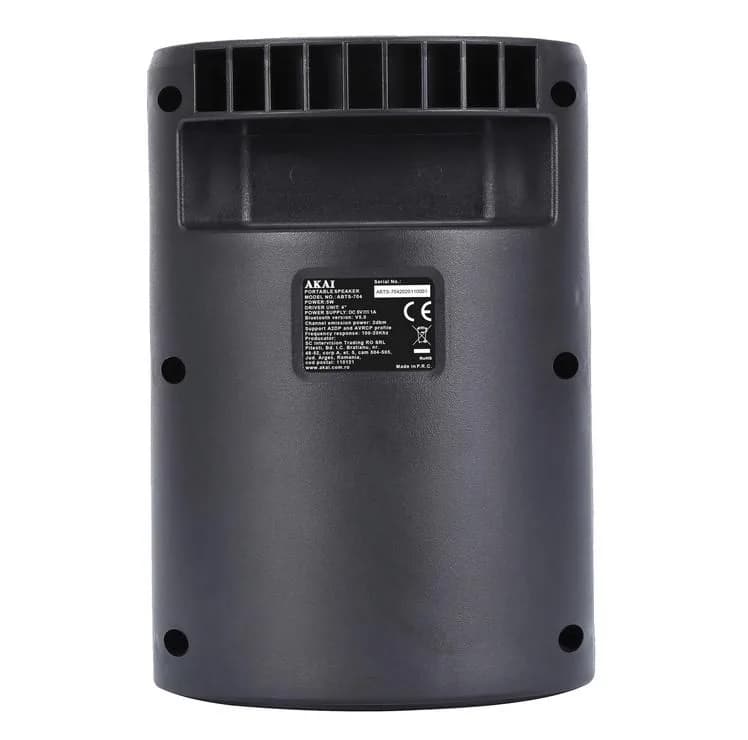 Boxa portabila Akai ABTS-704, Bluetooth 4.2, radio FM, 1x port USB pentru mp3 player, 1x slot card TF, lumini LED, baterie reincarcabila, 1x slot pentru microfon, timp de incarcare 2 ore, timp de folosire 1.5 ore la volum maxim — miniatură