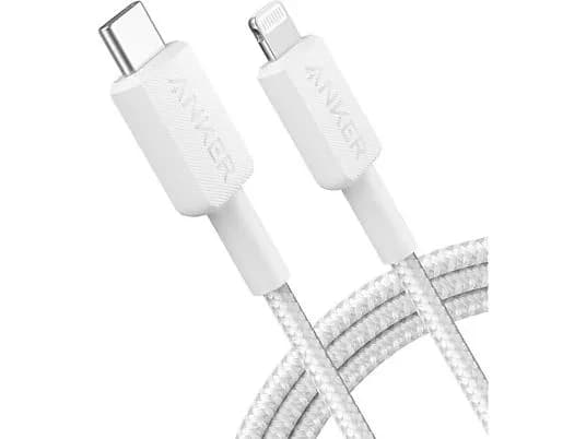 Cablu alimentare si date Anker, USB Type-C (T) la Lightning (T), 1.8m rata transfer 480 Mbps, invelis nylon, braided, alb, "A81B6G21" - 0194644157265