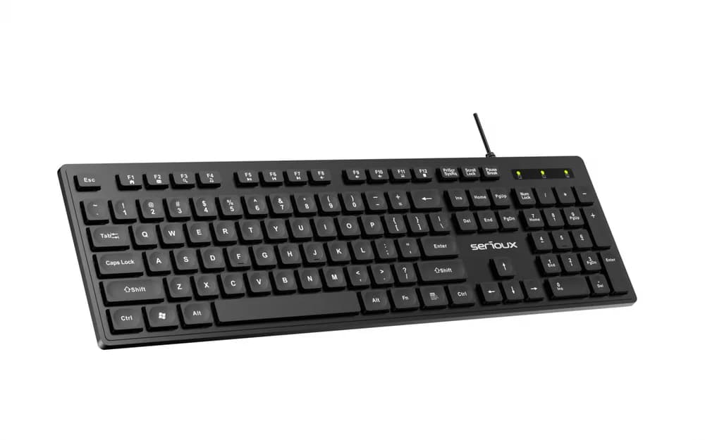 Tastatura Serioux cu fir, interfata USB, 104 taste, material ABS, US Layout, lungime cablu 1.5m PVC, dimensiuni 429*128*20mm; 416g, negru — miniatură