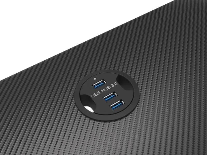 Birou gaming Genesis Holm 200, material MDF, greutate maxima suportata 55kg, 3 x porturi USB 3.0, iluminare RGB, management cabluri,negru — miniatură