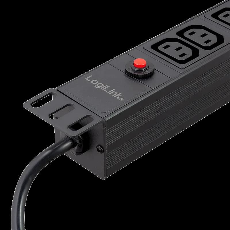 PDU LOGILINK 1U pt. rack 19 inch,12 prize IEC, intrare IEC, max 10 A, protectie suprasarcina, 1.8m 3x1.5mm2, aluminiu, IP20, black, "PDU12A1" — miniatură