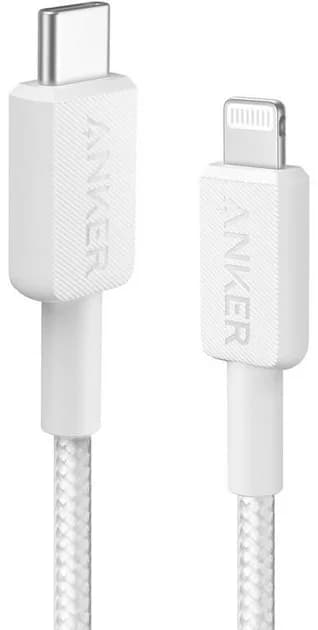 Cablu alimentare si date Anker, USB Type-C (T) la Lightning (T), 0.9m rata transfer 480 Mbps, invelis nylon, braided, alb, "A81B5G21" - 0194644115524