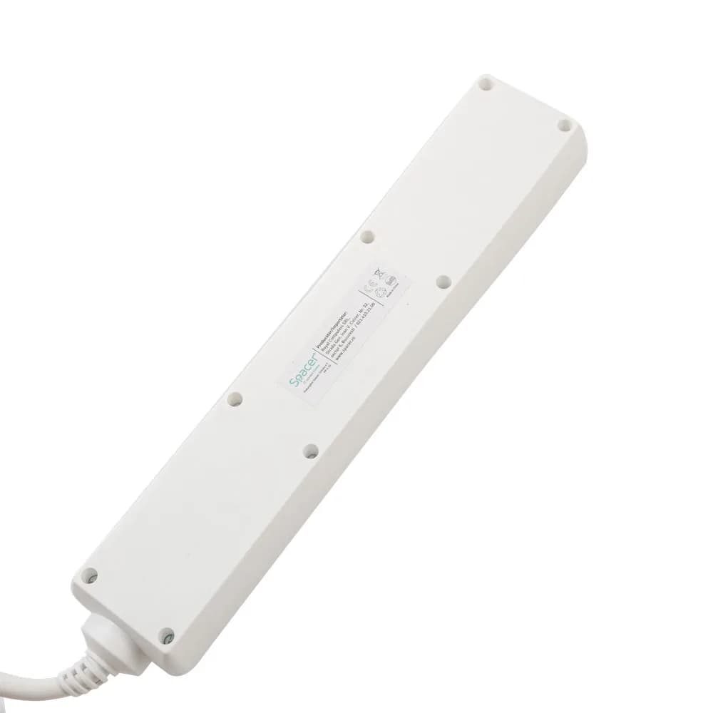 PRELUNGITOR SPACER, Schuko x 5, conectare prin Schuko (T), cablu 3 m, 16 A, max. 3500W, protectie supratensiune, protectie copii, alb, "PP-5-30" — miniatură