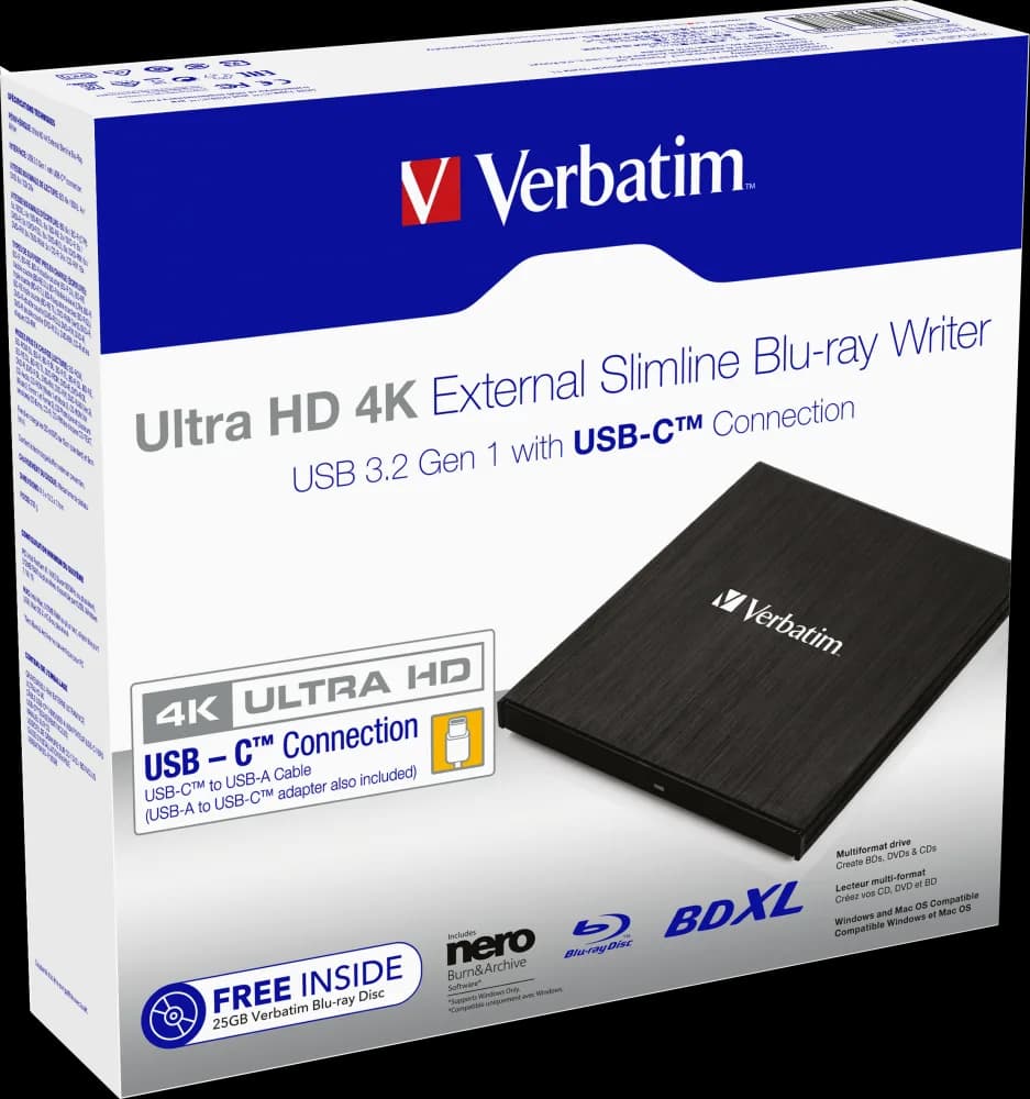 BLU-RAY WRITER VERBATIM UHD USB 3.1 + USB-C "43888" — miniatură