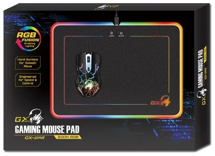 Mouse PAD GENIUS, "GX-Pad 600H RGB", gaming , cu led, cauciuc si material textil, 320 x 250 x 5.5 mm, negru , iluminat RGB, "31250006400" — miniatură