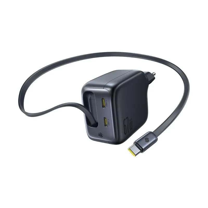 INCARCATOR retea Baseus EnerCore CJ11, Quick Charge 67W, 2 x USB Type-C, cablu USB Type-C retractabil integrat, negru "E0121E00" - 6932172696498 — miniatură